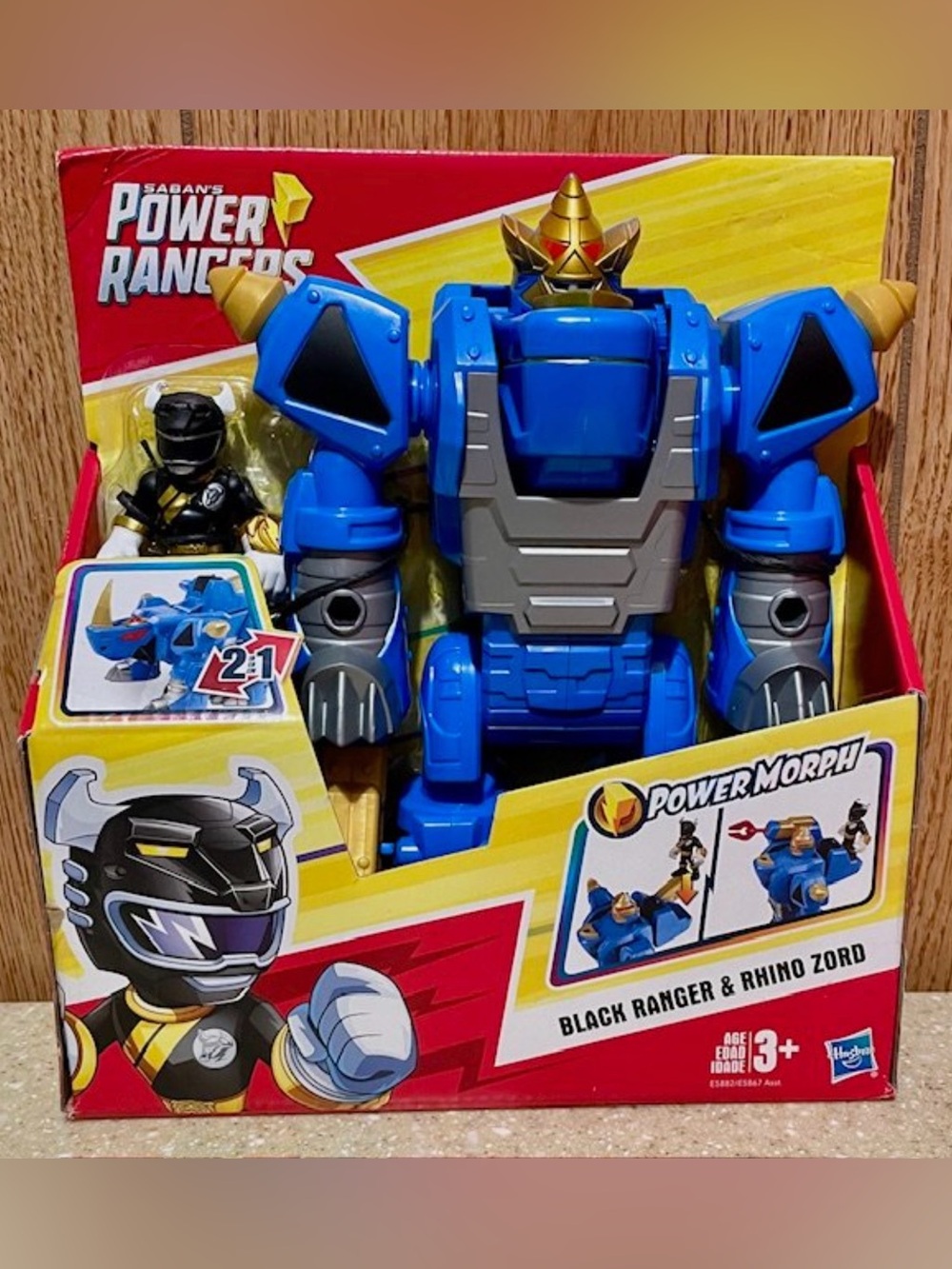 Power Rangers Black Ranger & Rhino Zord Power Morph Action Figure Playskool Hero